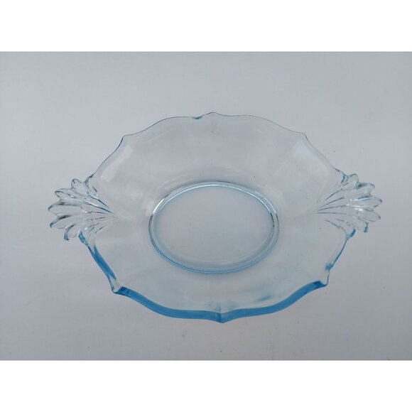 Fostoria Baroque Blue Oval Handled Glass Bowl 8 1/4" Vintage Elegant Design - Picture 3 of 4